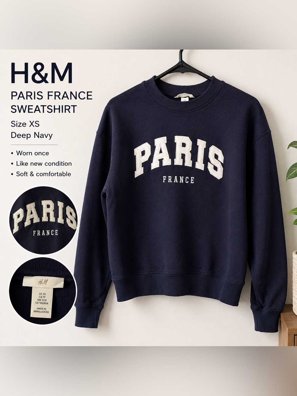 H&M Paris France Deep Navy Sweatshirt